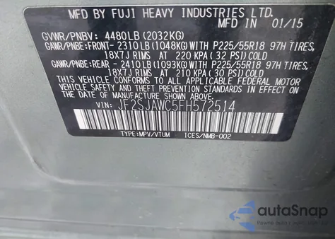 2015 Subaru Forester 2.5I Touring из США, поврежденный, VIN JF2SJAWC5FH572514